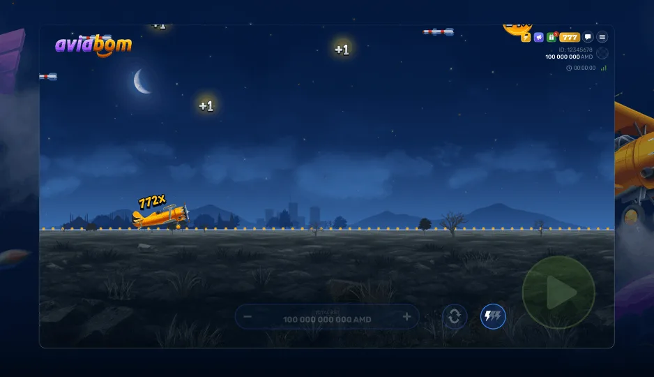 Aviabom mobile layout with compact controls and sky field