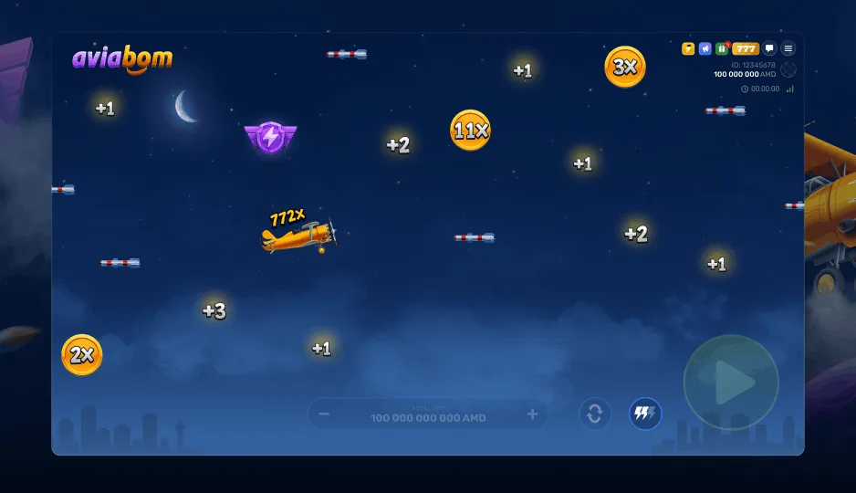 Aviabom field with rockets and growing multiplier values